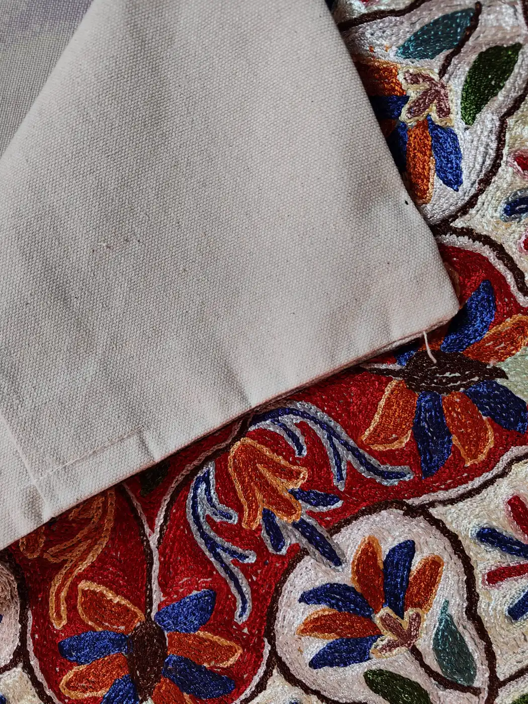 Set of 2 - Kashmiri Cushion Covers - Hand Chain Stitch | 16 x 16 - Blossom Heaven - Image 4