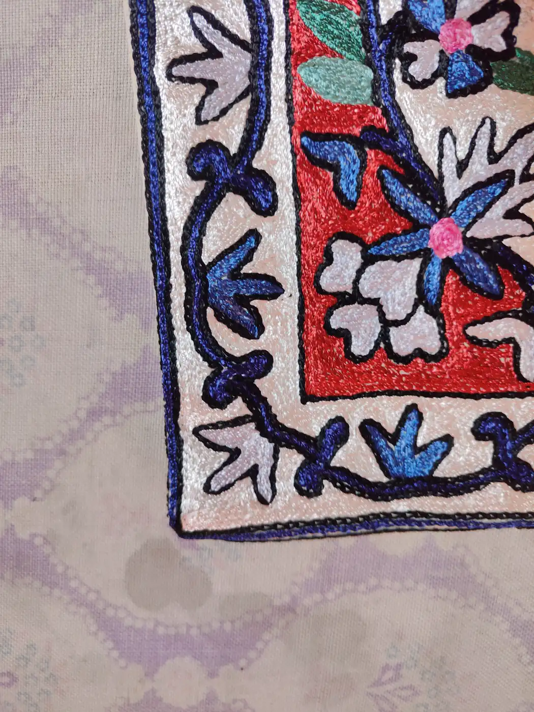 Blossom Kashmiri Cushion Covers - Hand Chain Stitch | 16 x 16 | Set of 2 - Image 2