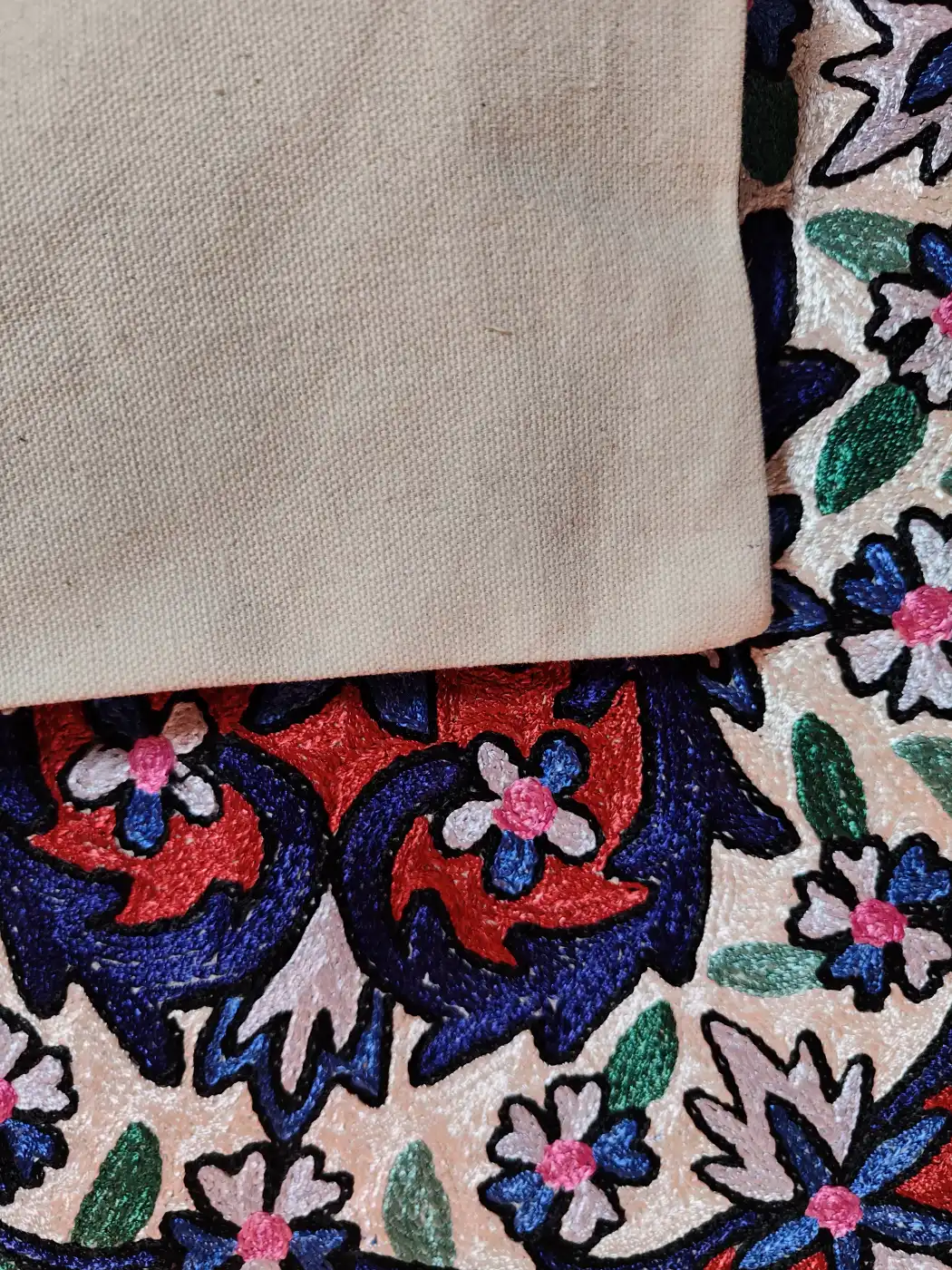 Blossom Kashmiri Cushion Covers - Hand Chain Stitch | 16 x 16 | Set of 2 - Image 3