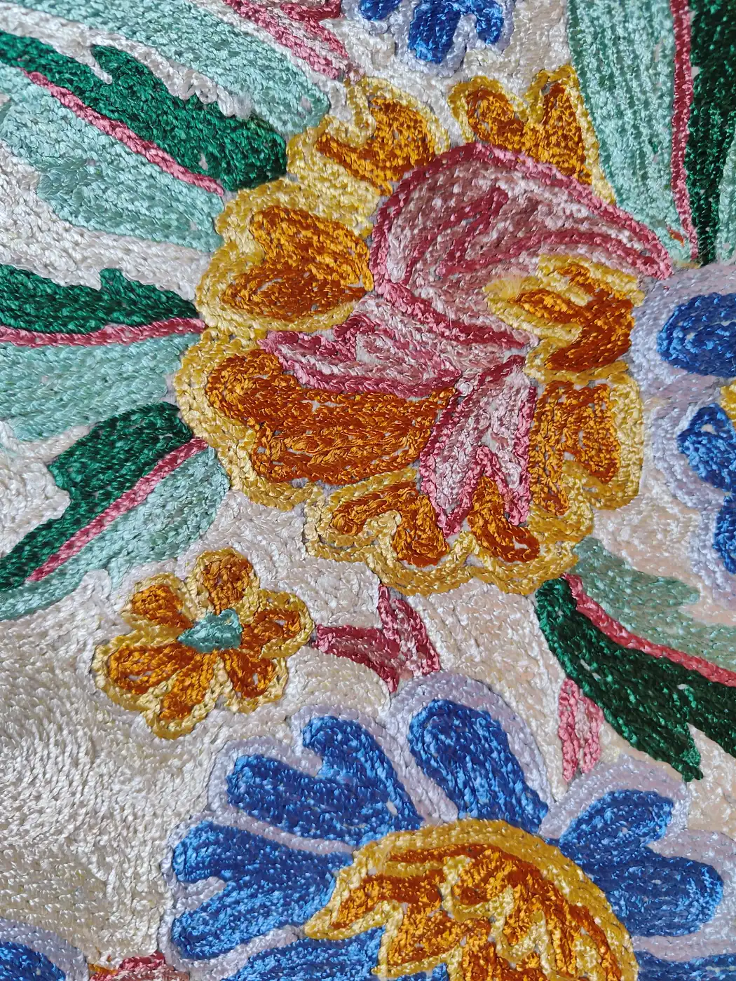 Garden Kashmiri Cushion Covers - Hand Chain Stitch | 16 x 16 | Set of 2 - Image 2