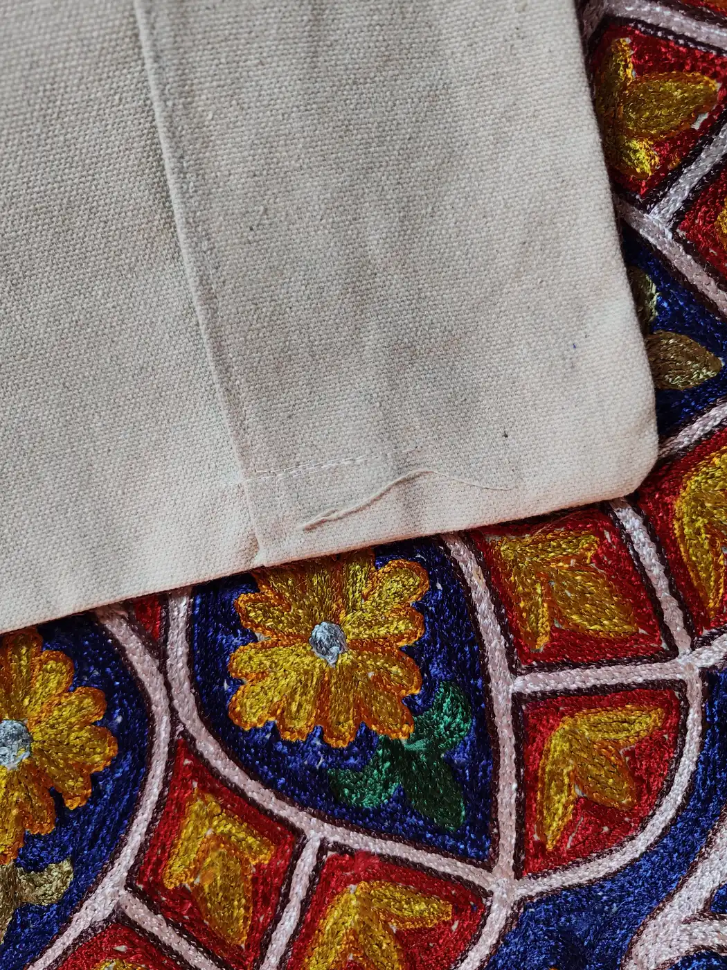 Floral Kashmiri Cushion Covers - Hand Chain Stitch | 16 x 16 | Set of 2 - Image 4