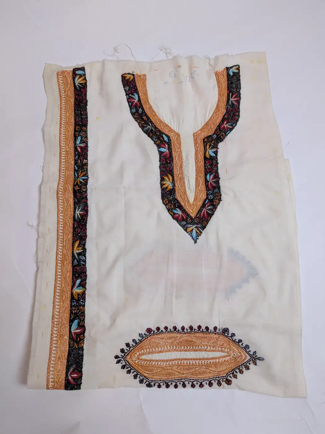 Kashmiri White Neck Patch - Handcrafted Golden Tilla Embroidery