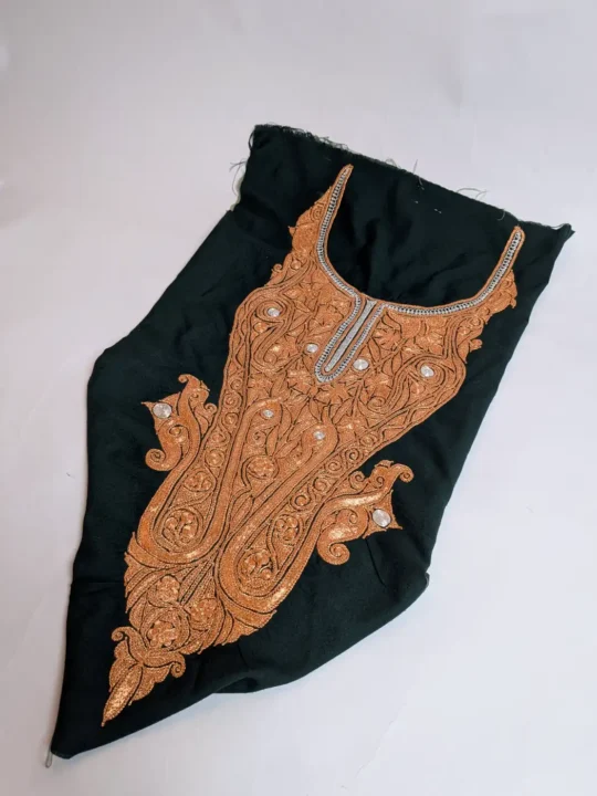 Green Kashmiri Neck Patch Set with Golden Tilla Embroidery