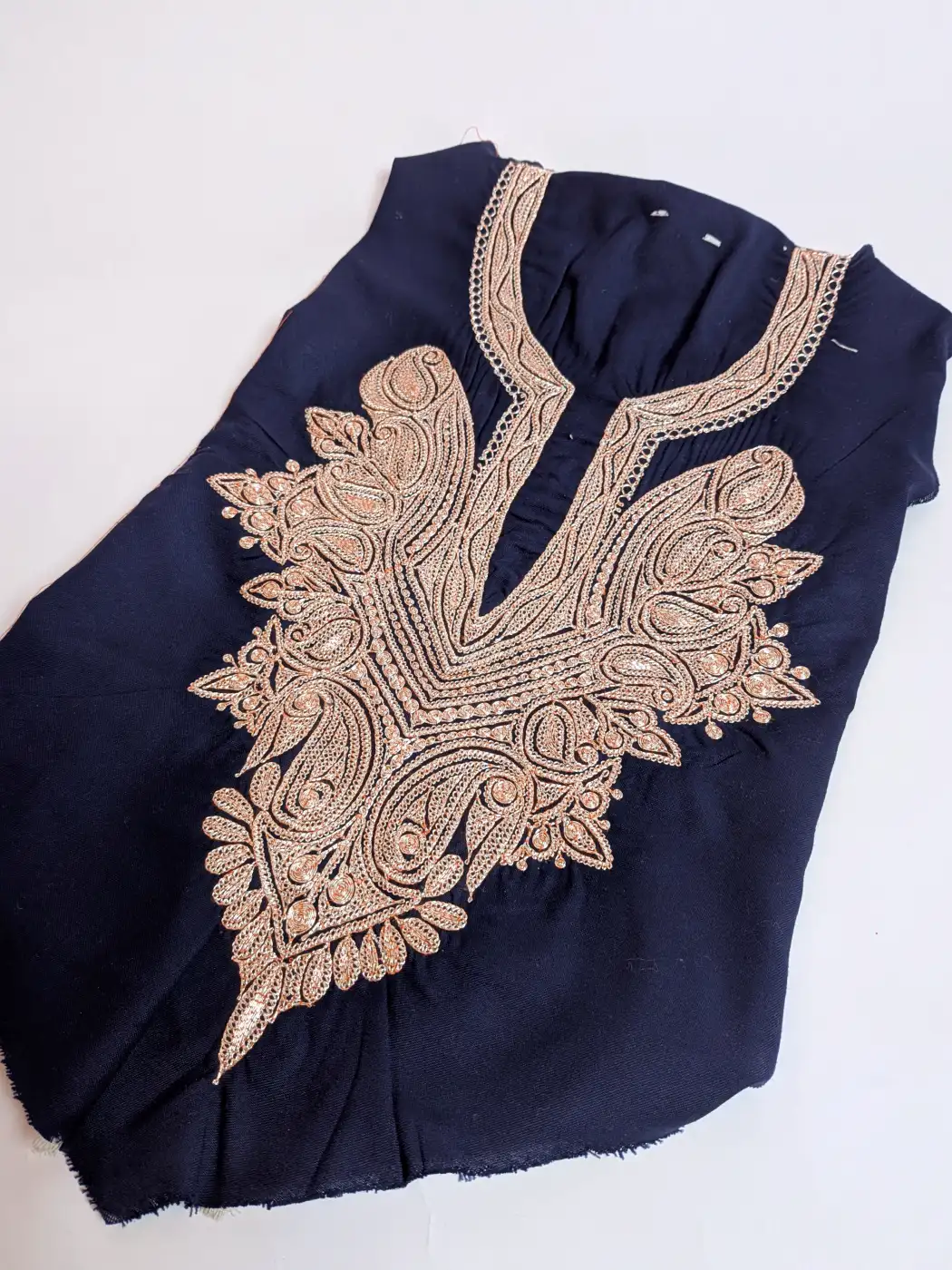 Kashmiri Dak Blue Neck Patch Set with Golden Hand Tilla Work