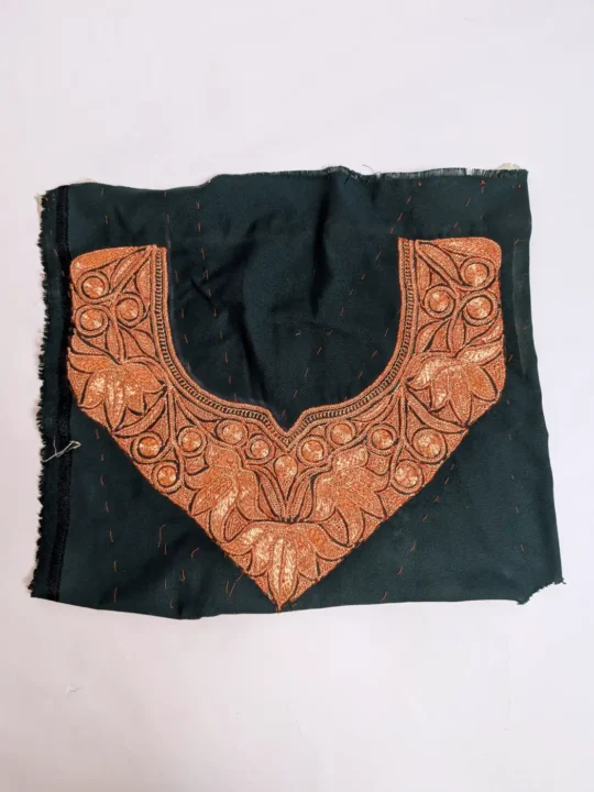 Golden Hand Tilla Embroidery Kashmiri Dark Green Neck Patch Set