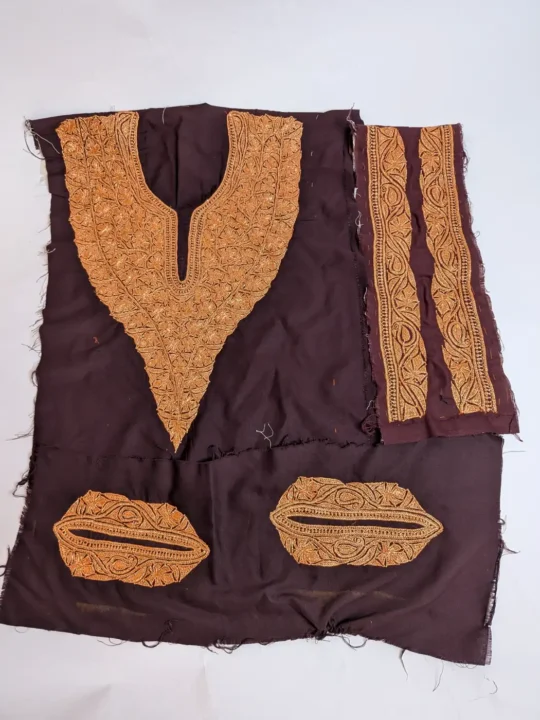 Handcrafted Golden Tilla Embroidery Kashmiri Black Neck Patch Set