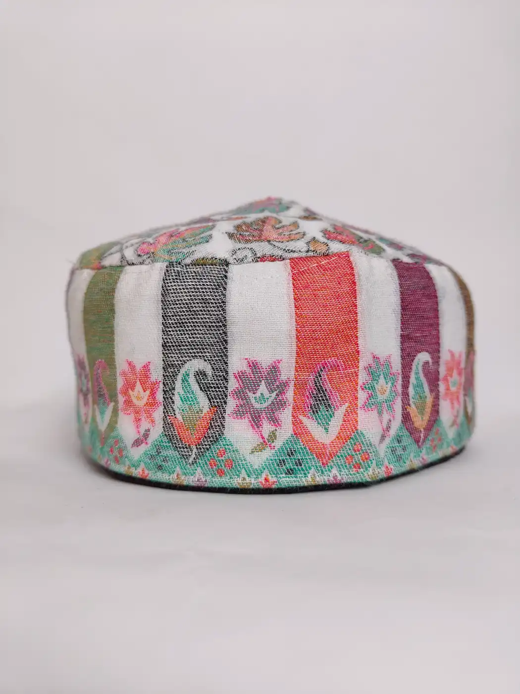 Designer Striped Kashmiri Kani White Cap