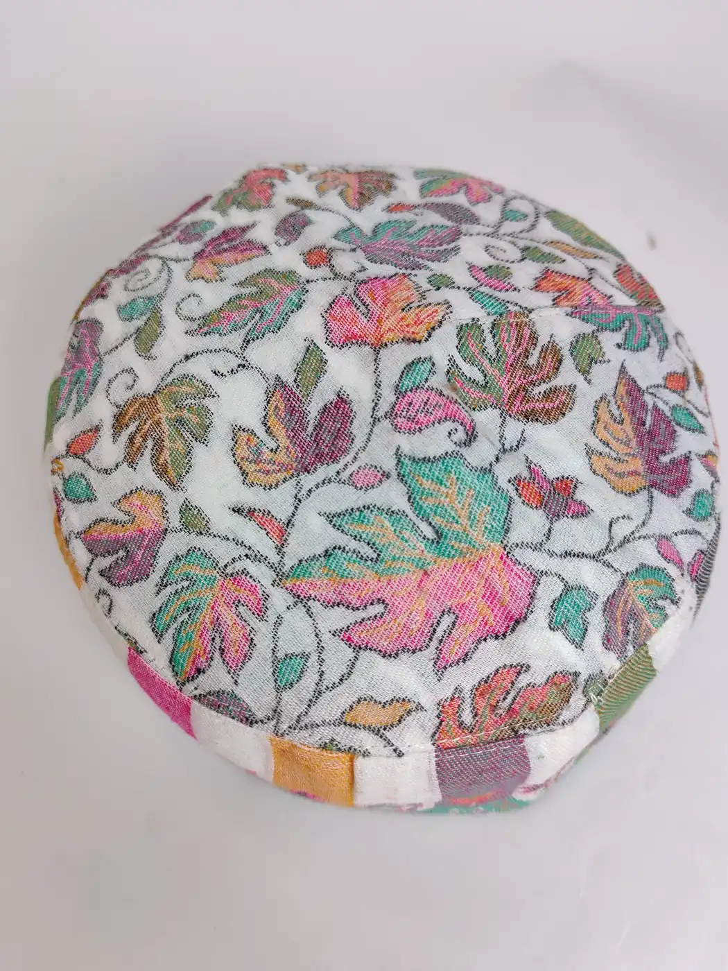 Designer Striped Kashmiri Kani White Cap - Image 2