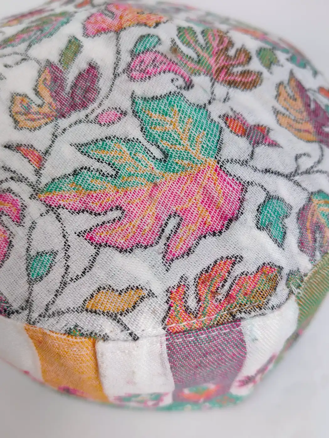 Designer Striped Kashmiri Kani White Cap - Image 3