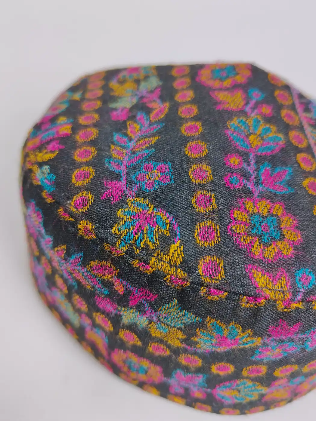 Kashmiri Black Floral Kani Cap - Image 3