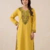 Mustard Summer Cool Cotton Sadaf Kurti | Kashmiri Aari Embroidery