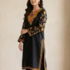 Black Long Ruby Cotton Nighat Kashmiri Kurti with Sleeve Aari Embroidery