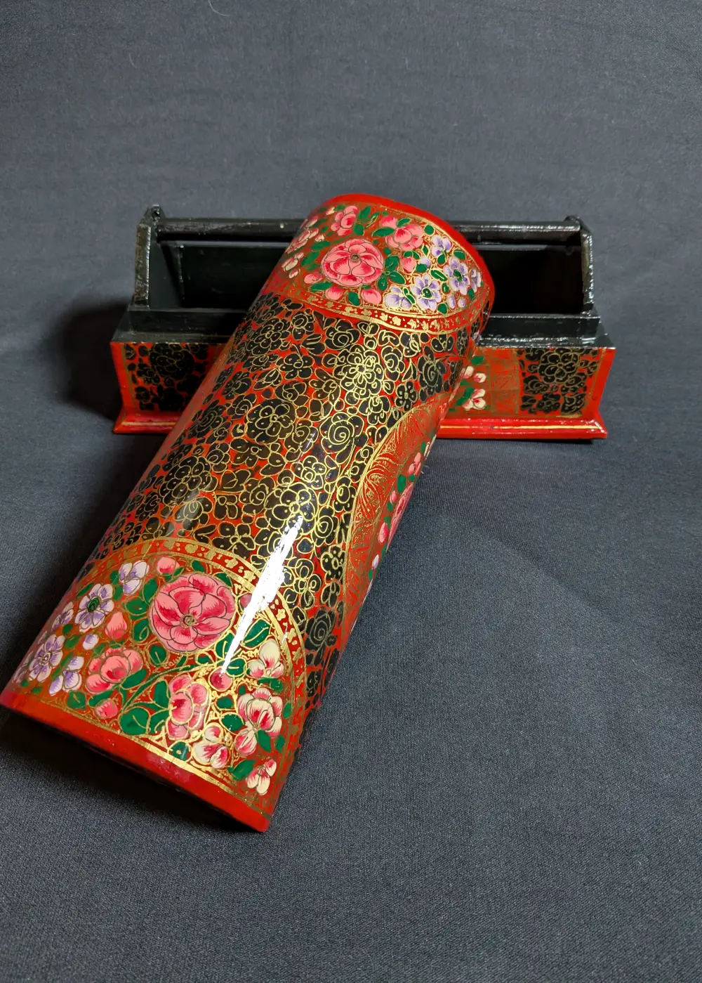 Naqsh Hand-Painted Kashmiri Floral Design Paper Mache Bangle Box - Image 3