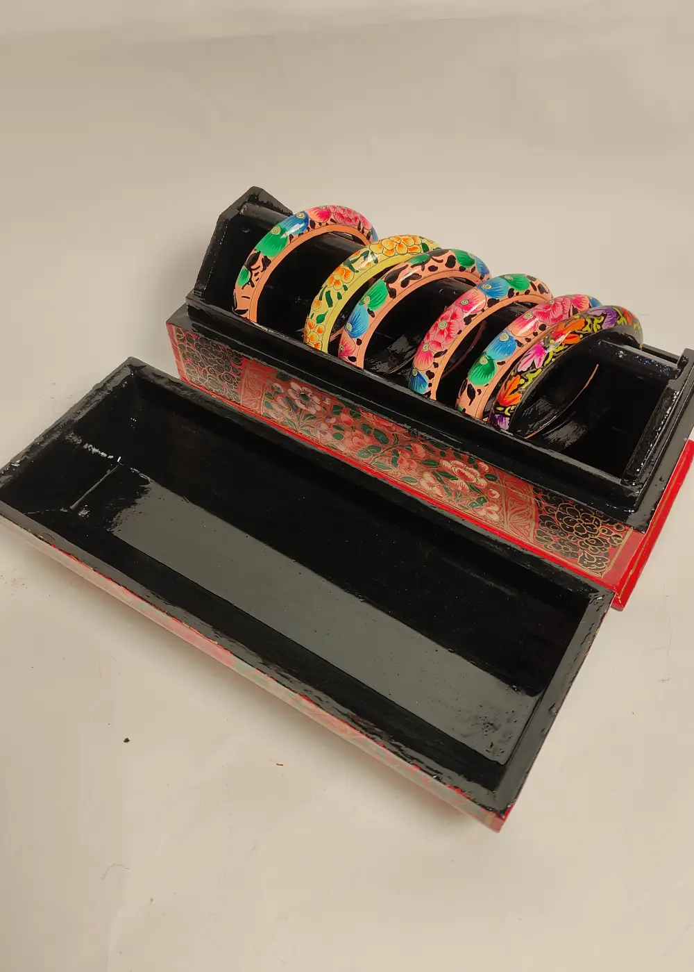 Naqsh Hand-Painted Kashmiri Floral Design Paper Mache Bangle Box - Image 5