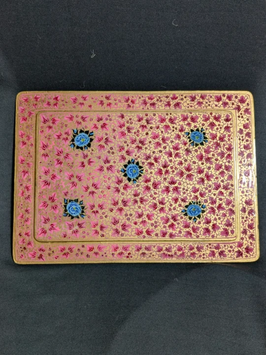 Aesthetic Dining Table Mat | Pink Hand-Painted Kashmiri Design Paper Mache Rectangle