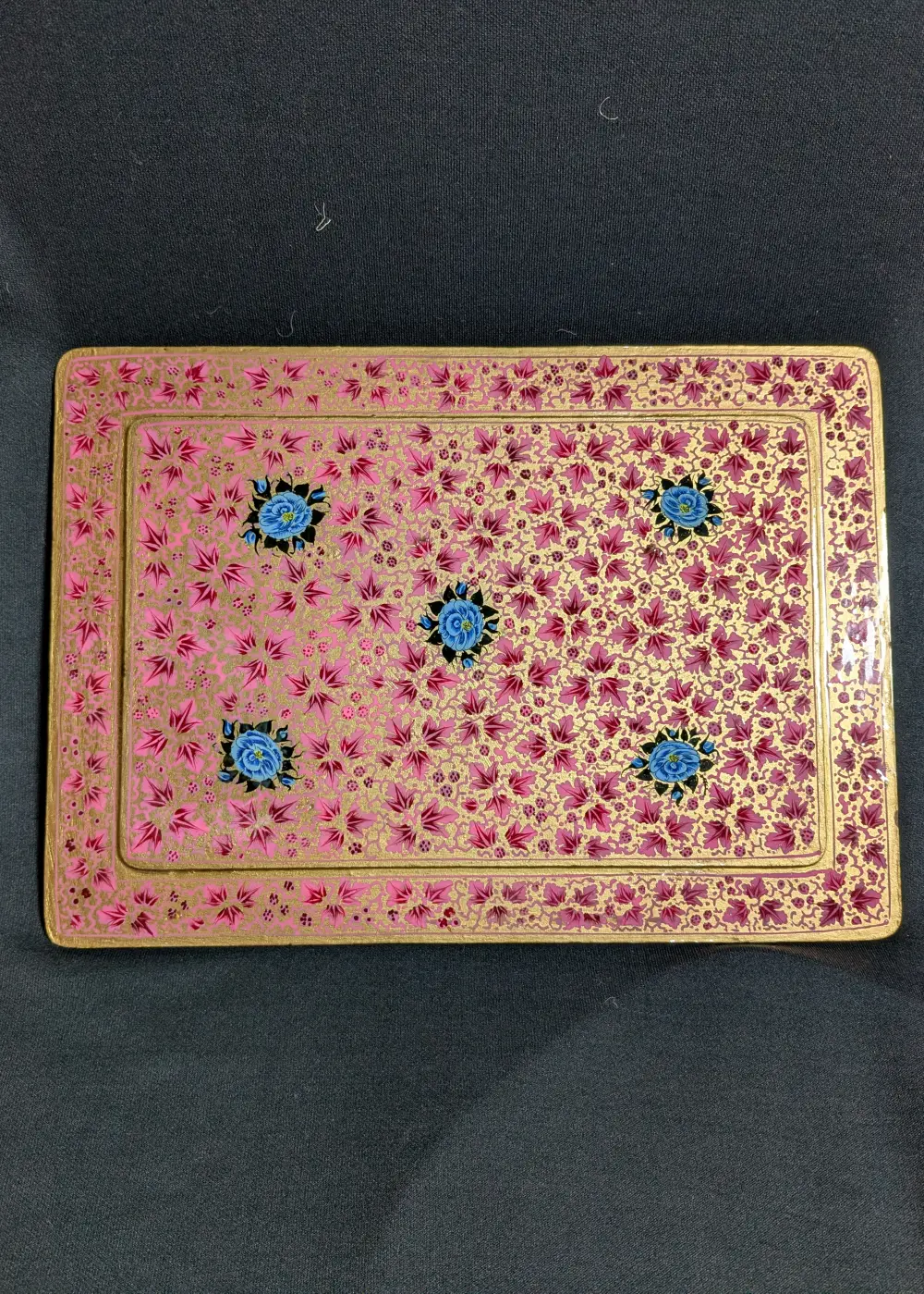 Aesthetic Dining Table Mat | Pink Hand-Painted Kashmiri Design Paper Mache Rectangle