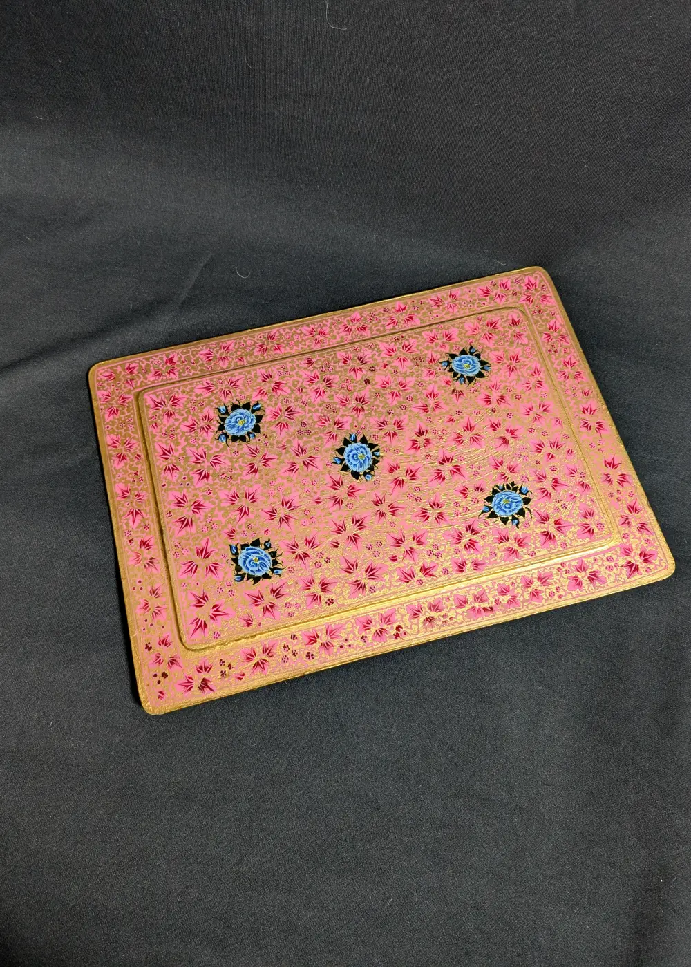 Aesthetic Dining Table Mat | Pink Hand-Painted Kashmiri Design Paper Mache Rectangle - Image 2