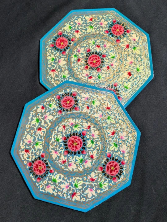Kashmiri Paper Mache Place Mat Hand-Painted Blue -Set of 2