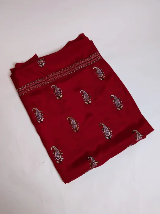 Badami Kashmiri Red Hand Sozni Work Saree in Crepe
