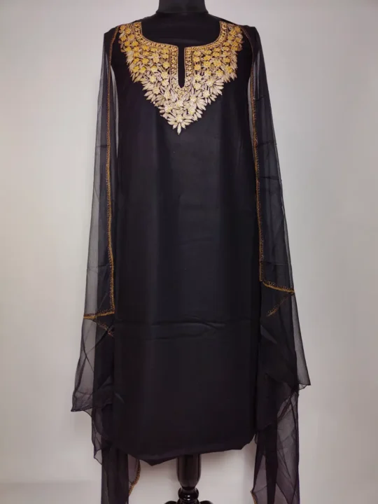 Dilruba 2pc Black Suit Material with Tilla Embroidery in Rayon Cotton