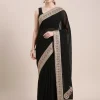 Zulaikha Georgette Zari Tilla Embroidery Black Saree
