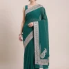 Zari Embroidery Green Georgette Saree