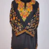 Nighat Kashmiri Short Ruby Cotton Black Designer Kurti with Sleeve Aari Embroidery