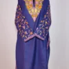 Dark Blue Kashmiri Long Ruby Cotton Nighat Kurti with Sleeve Aari Embroidery
