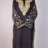 Kashmiri Long Ruby Cotton Nighat Black Kurti with Sleeve Aari Embroidery