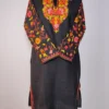 Nighat Black Long Ruby Cotton Kashmiri Kurti with Sleeve Aari Embroidery