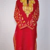 Nighat Maroon Long Ruby Cotton Kashmiri Kurti with Sleeve Aari Embroidery