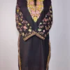 Kashmiri Black Long Ruby Cotton Nighat Kurti with Sleeve Aari Embroidery