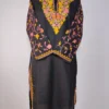 Kashmiri Long Ruby Cotton Nighat Black Kurti with Sleeve Aari Embroidery