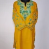 Mustard Kashmiri Long Ruby Cotton Nighat Kurti with Sleeve Aari Embroidery