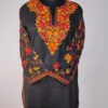 Black Kashmiri Short Ruby Cotton Nighat Kurti with Sleeve Aari Embroidery