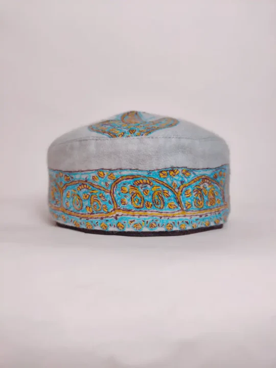 Ash Grey Toosha Kashmiri Cap with Sozni Embroidery