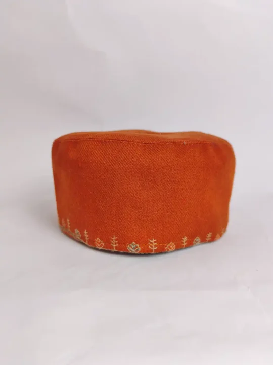 Orange Kashmiri Cap with Sozni Embroidery