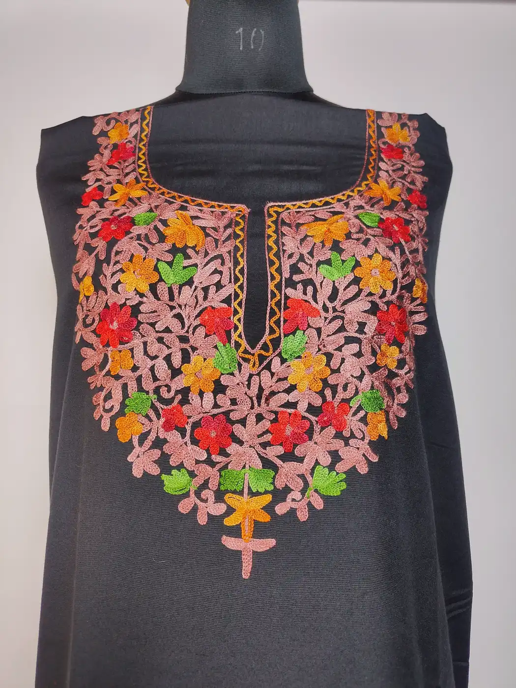 Kashmiri Ladies Black 2pc Suit in Cotton Nisa with Aari Embroidery - Image 2