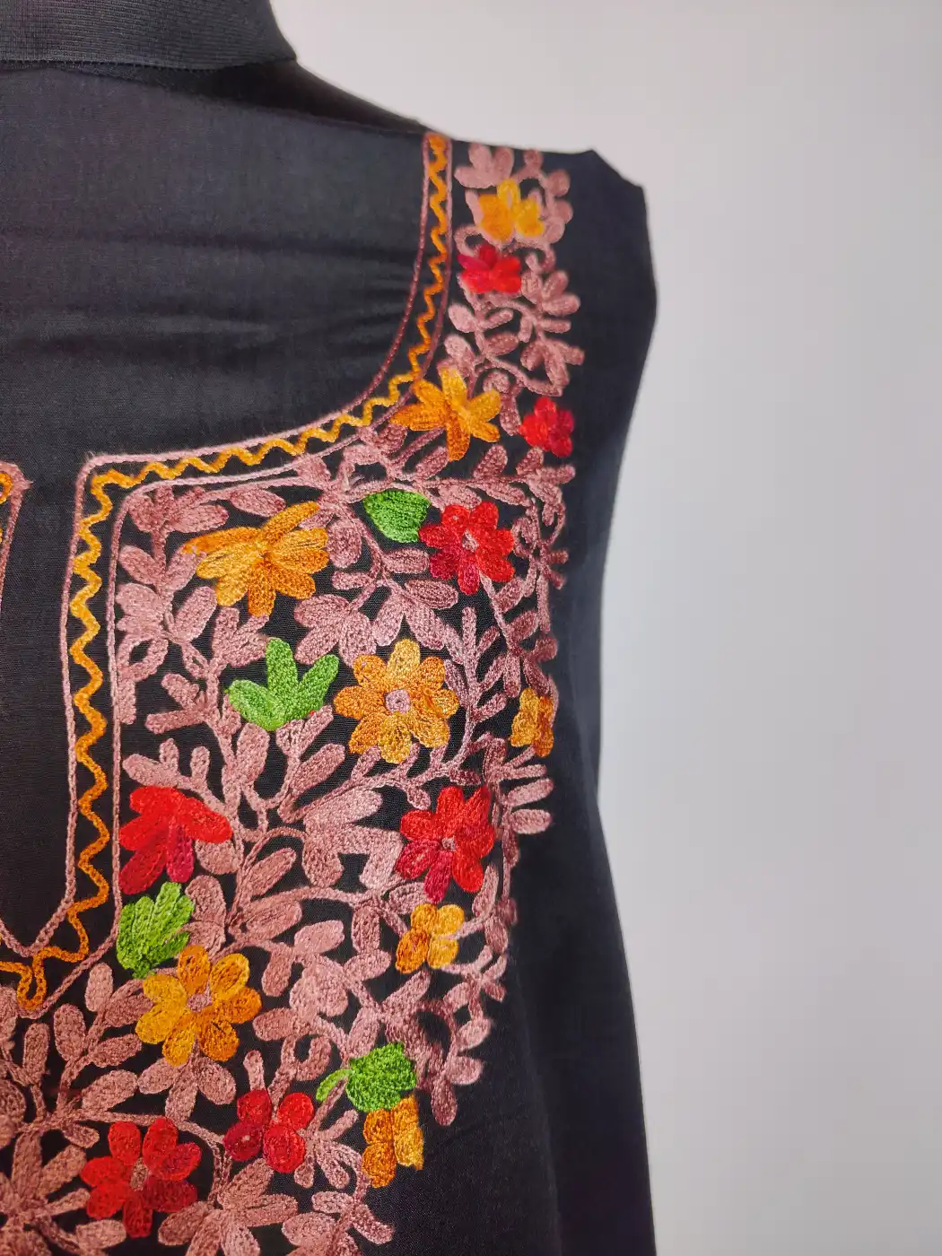 Kashmiri Ladies Black 2pc Suit in Cotton Nisa with Aari Embroidery - Image 3