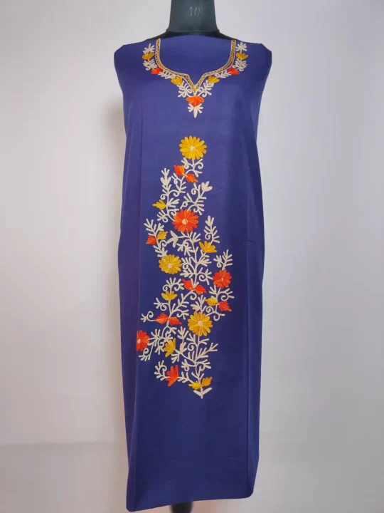2pc Naheed Kashmiri Dark Blue Suit in Poly Cotton with Aari Embroidery