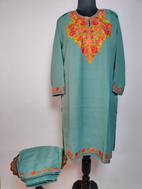 Haseen Long Summer Cool Blue Kurti Set with Aari Embroidery