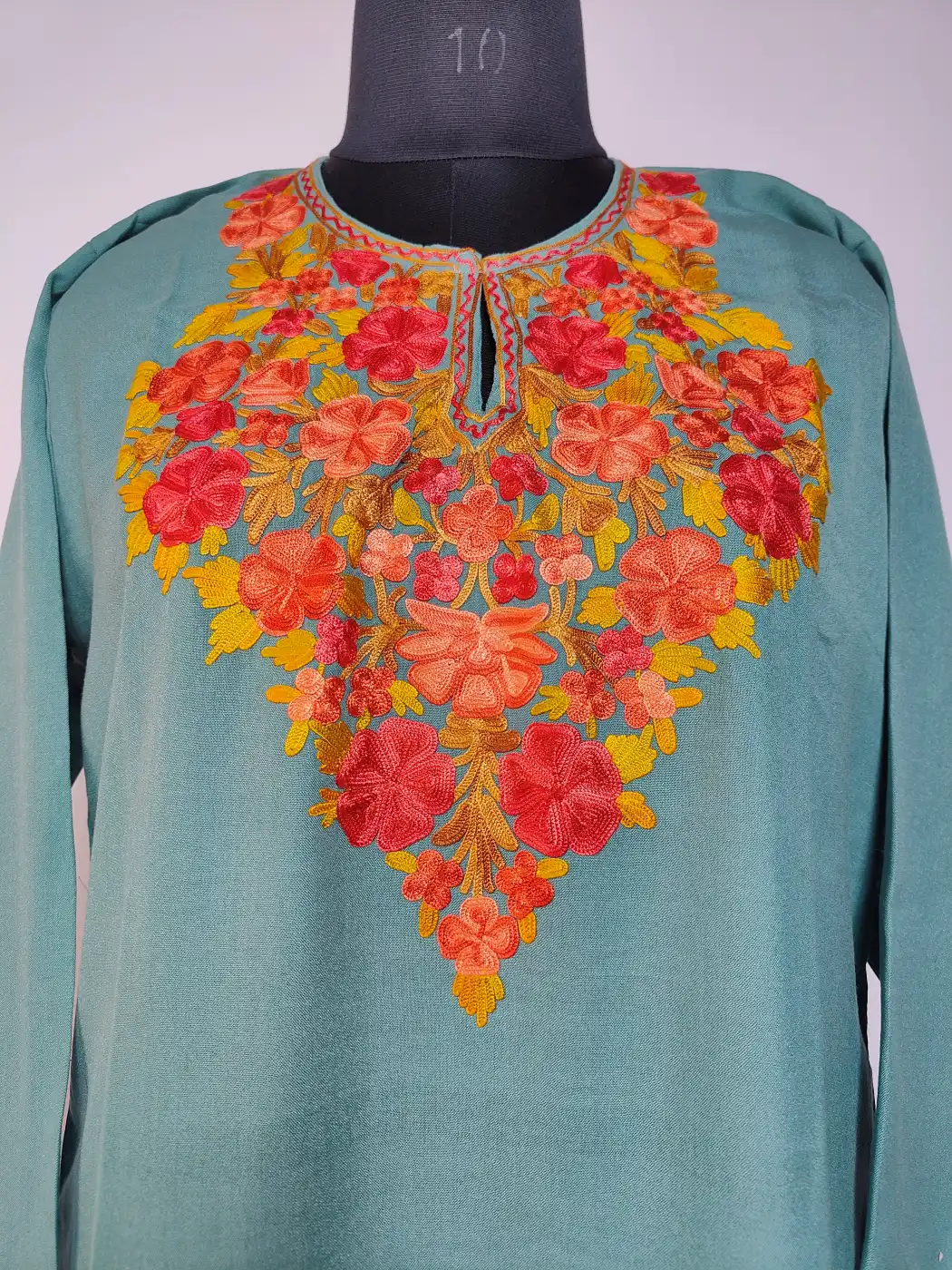 Haseen Long Summer Cool Cotton Blue Kurti Set with Aari Embroidery - Image 2