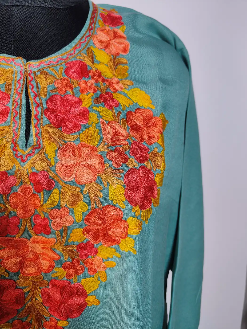 Haseen Long Summer Cool Cotton Blue Kurti Set with Aari Embroidery - Image 3