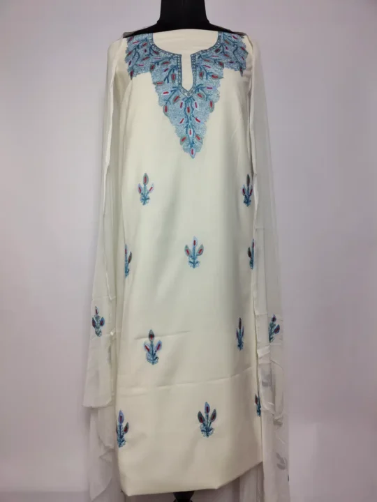 Nihayat 3pc White Salwar Kameez Suit in Summer Cool Cotton with Aari Work