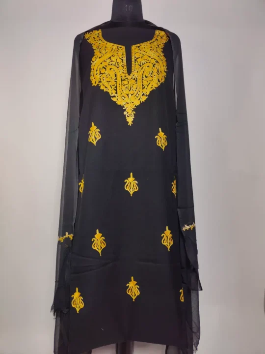 Black 3pc Designer Suit in Summer Cool Cotton with Aari Work Shabnam