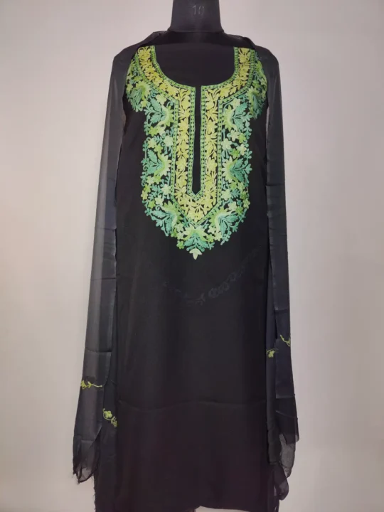 Parveen Black 3pc Designer Suit in Summer Cool Cotton with Aari Work