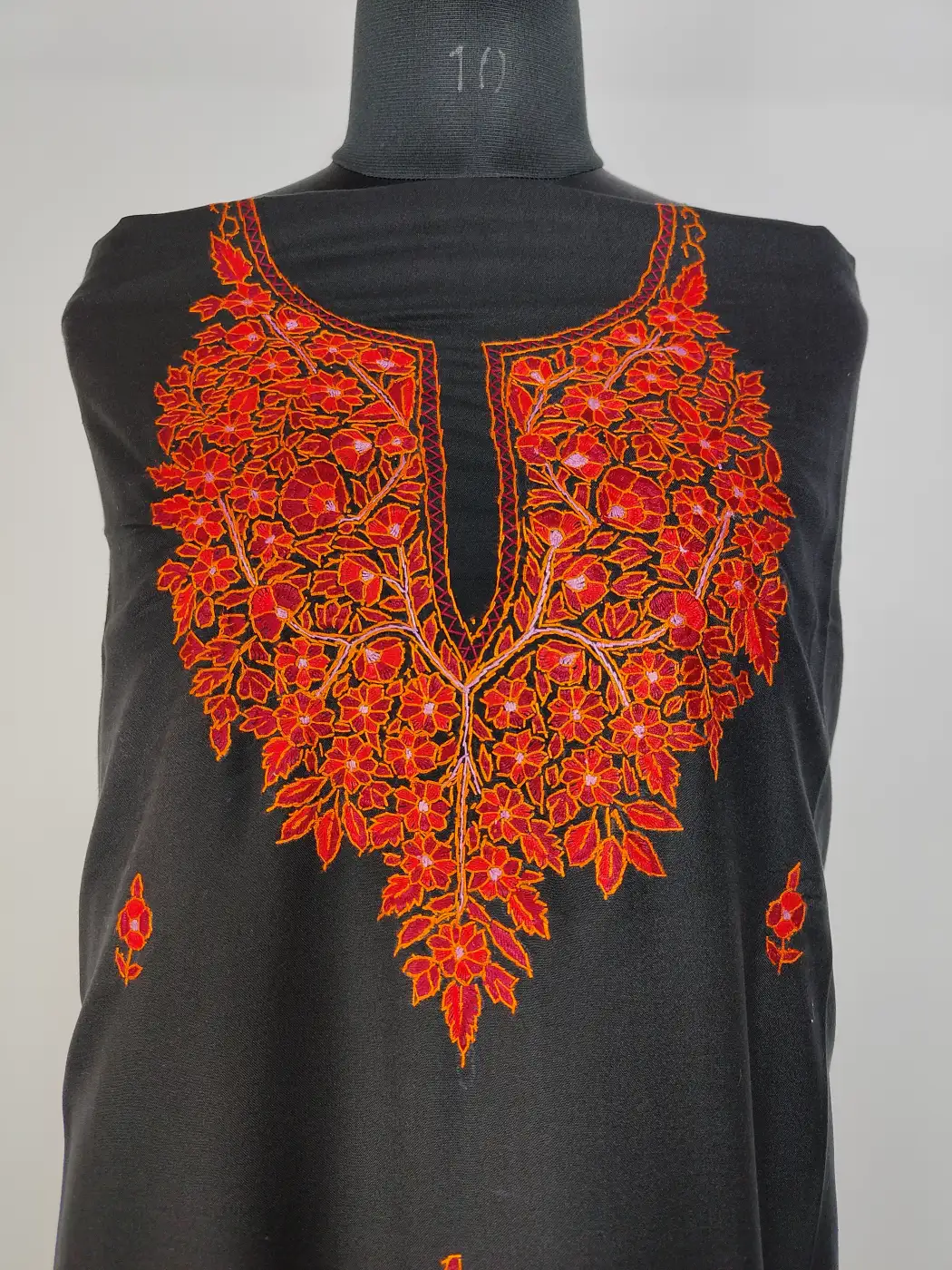 2pc Black Suit in Summer Cool Cotton with Hand Sozni Embroidery Suroor - Image 2