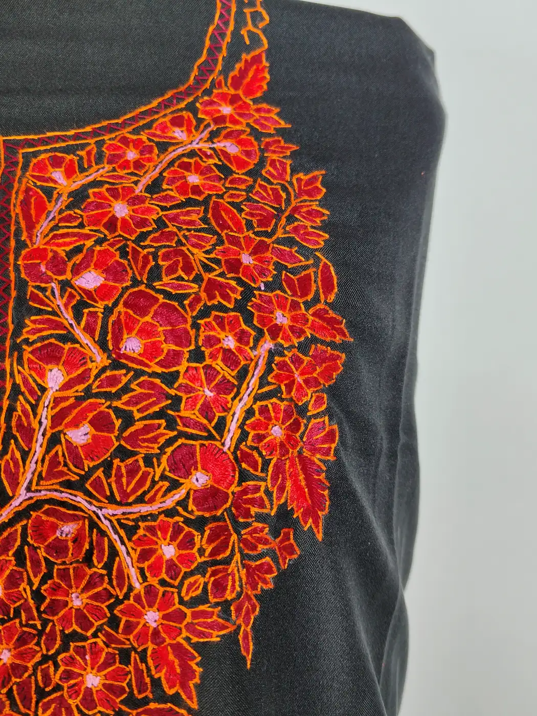 2pc Black Suit in Summer Cool Cotton with Hand Sozni Embroidery Suroor - Image 3