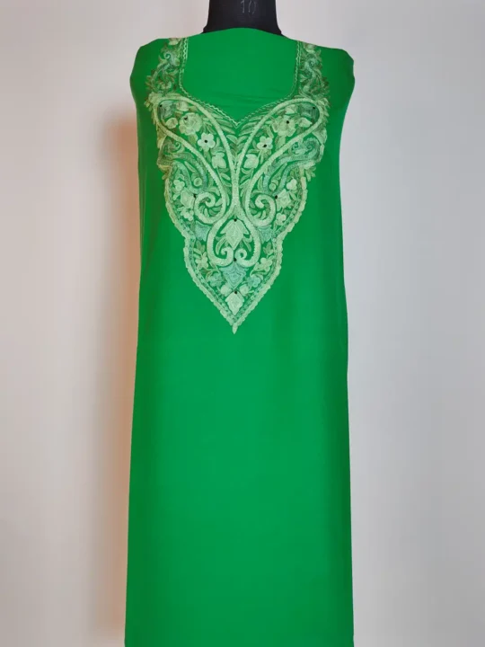 Green 2pc Hoor Unstiched Suit in Summer Cool Cotton with Aari Embroidery