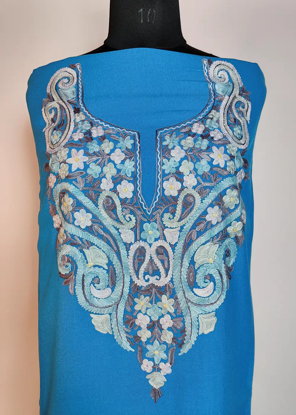 Deep Sky Blue 2pc Designer Suit Sonzal with Aari Embroidery in Summer Cool Cotton - Image 2